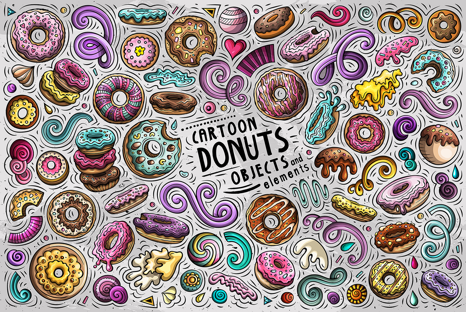 Donuts Cartoon Vector Objects Set Donuts Cartoon Vector Objects Set