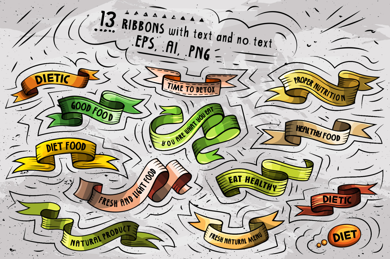 Diet Food Cartoon Vector Objects Set Diet Food Cartoon Vector Objects Set