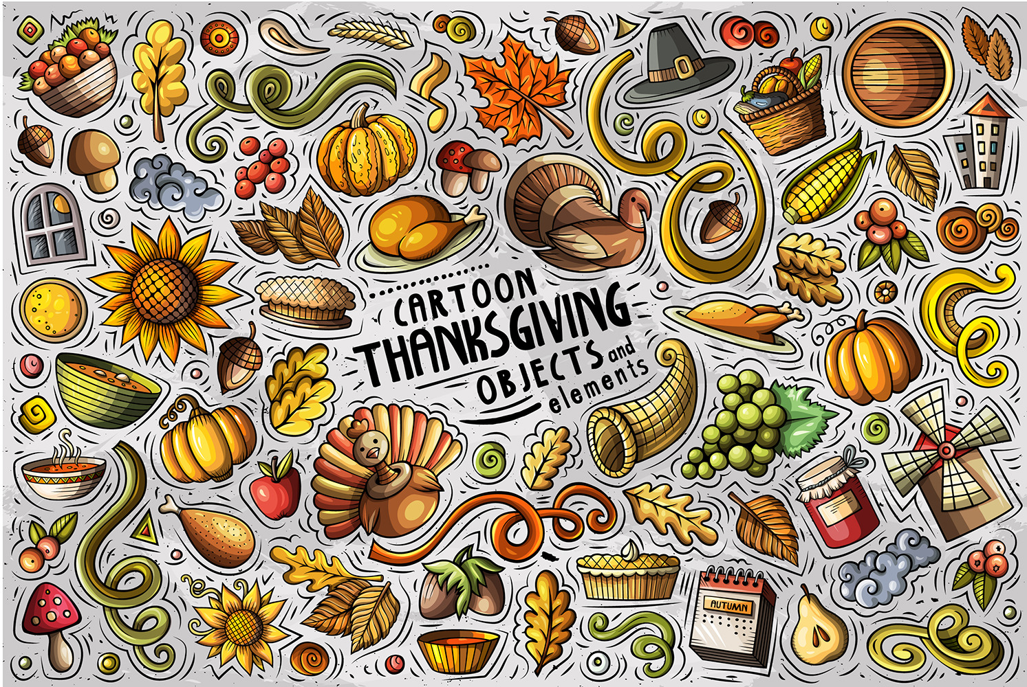 Thanksgiving Cartoon Vector Objects Set