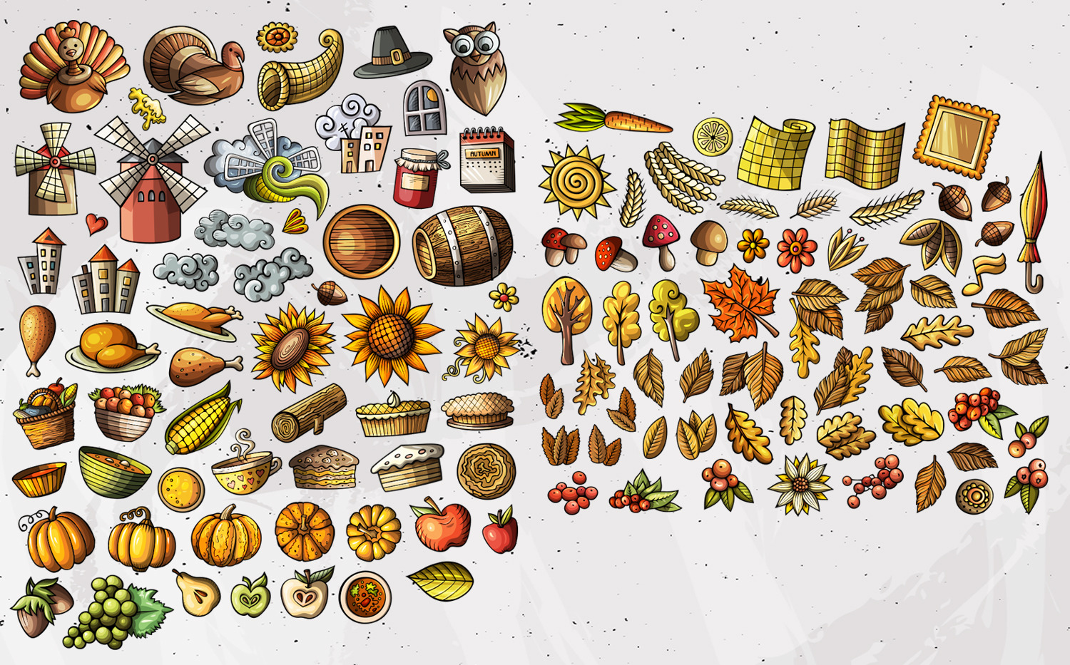 Thanksgiving Cartoon Vector Objects Set