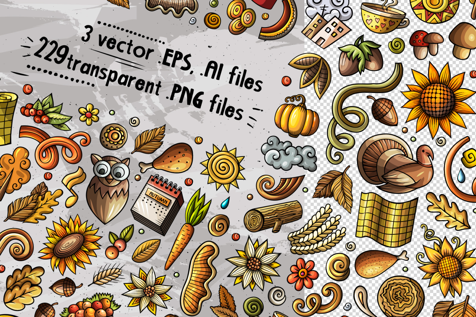 Thanksgiving Cartoon Vector Objects Set