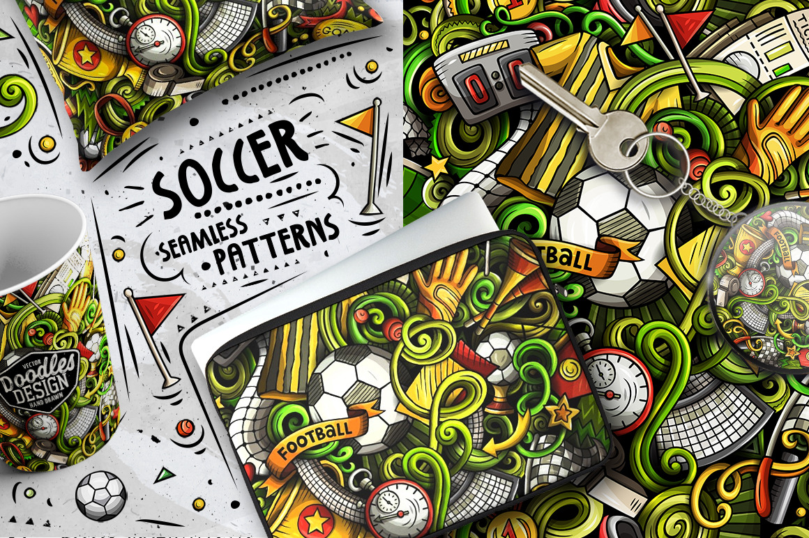 Football Cartoon Seamless Patterns