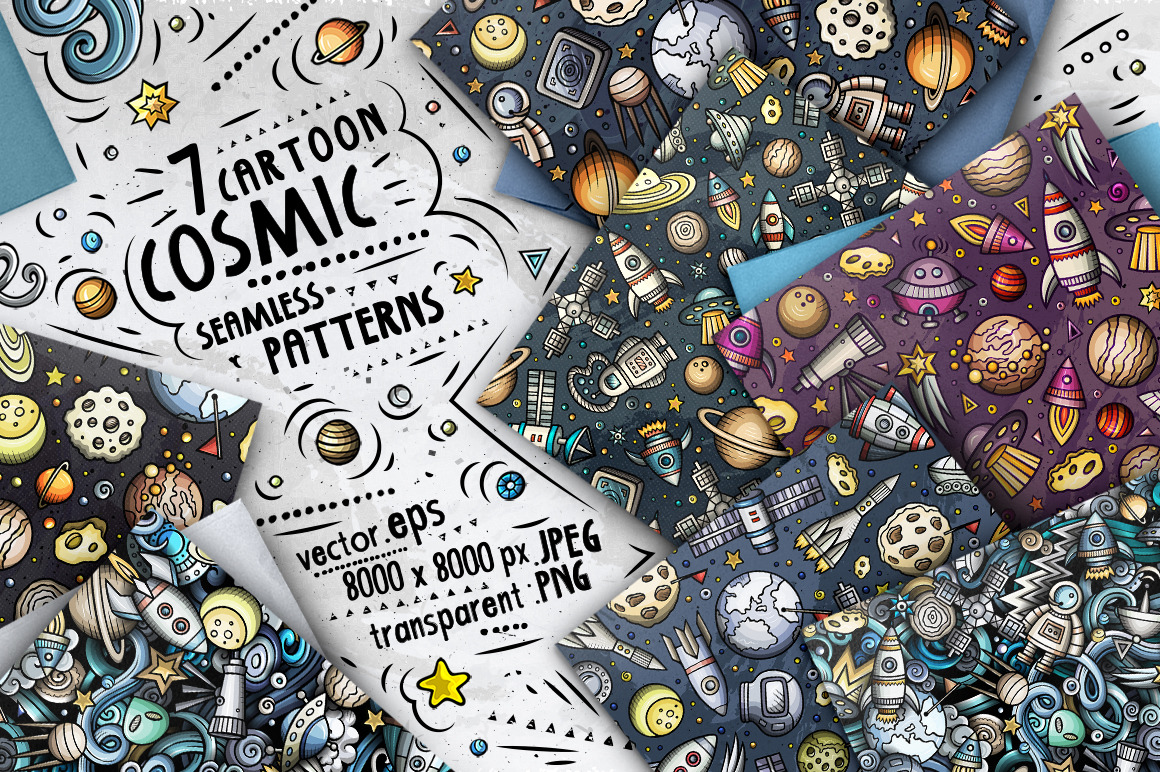 Space Cartoon Seamless Patterns