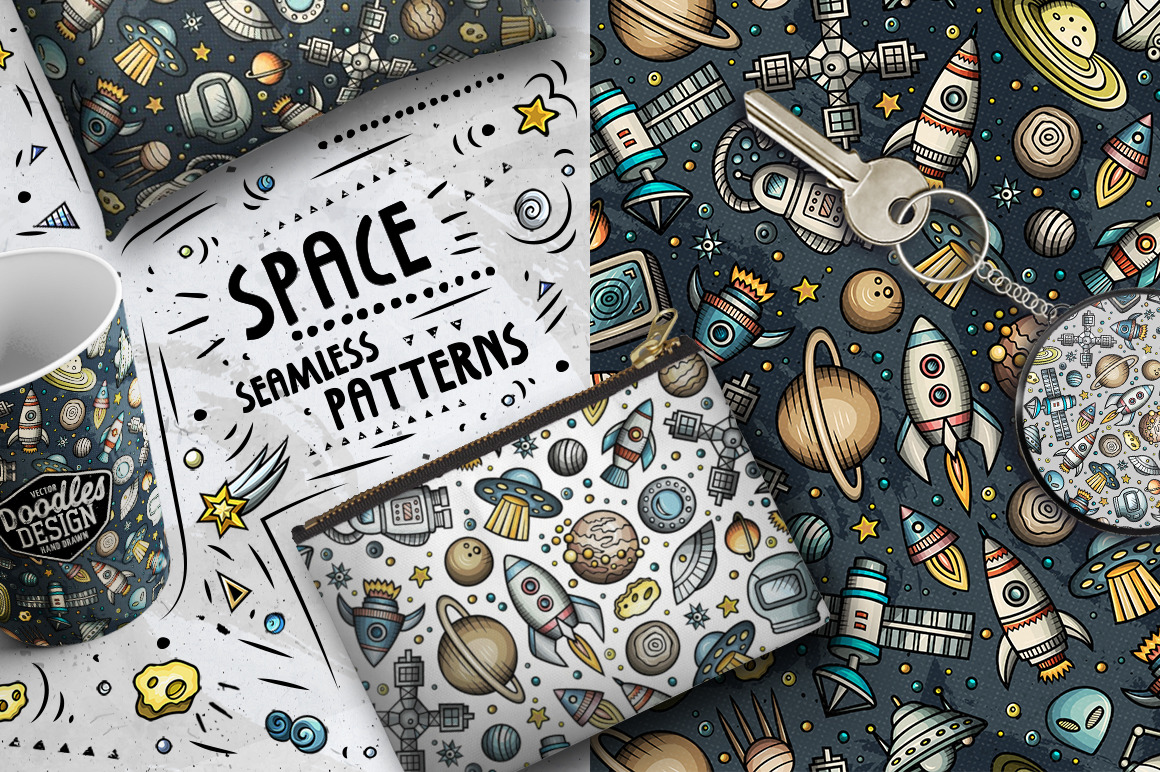 Space Cartoon Seamless Patterns