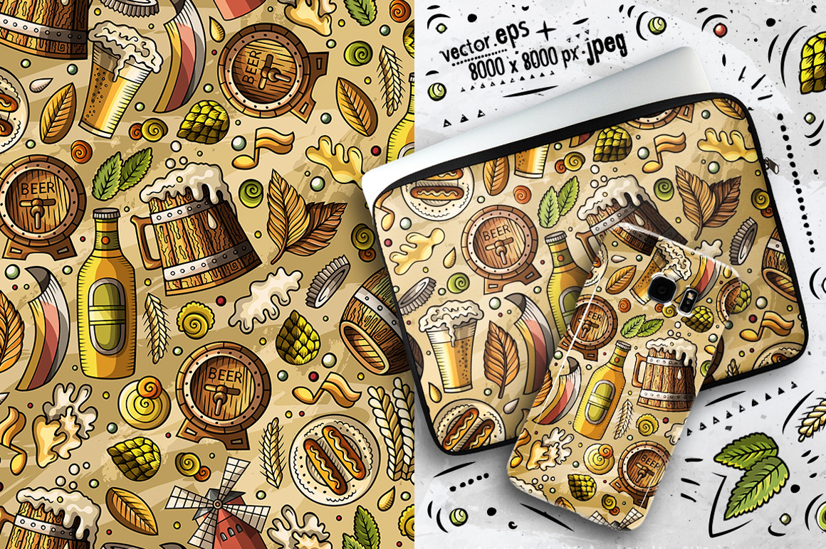 Oktoberfest Cartoon Seamless Patterns