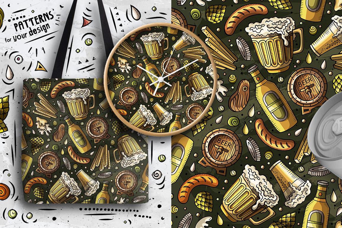 Oktoberfest Cartoon Seamless Patterns