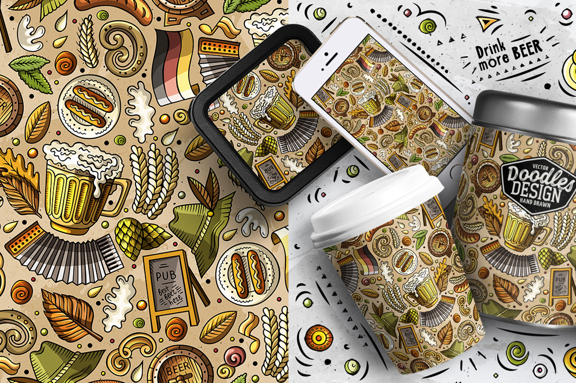 Oktoberfest Cartoon Seamless Patterns