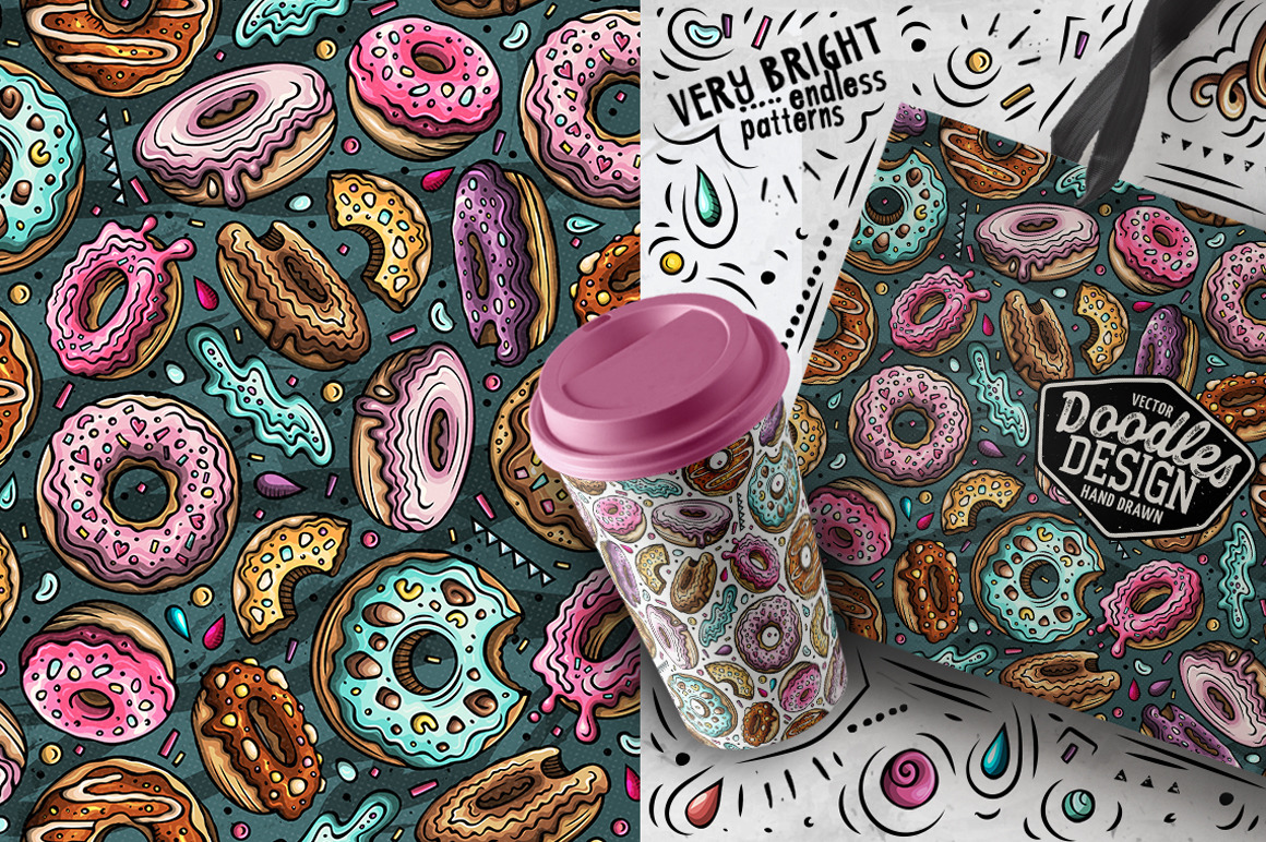 Donuts Cartoon Seamless Patterns Donuts Cartoon Seamless Patterns