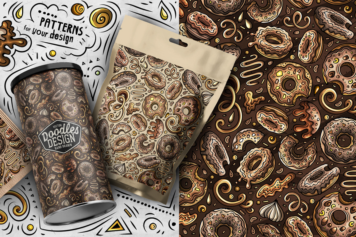 Donuts Cartoon Seamless Patterns