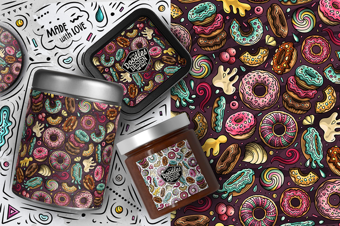 Donuts Cartoon Seamless Patterns