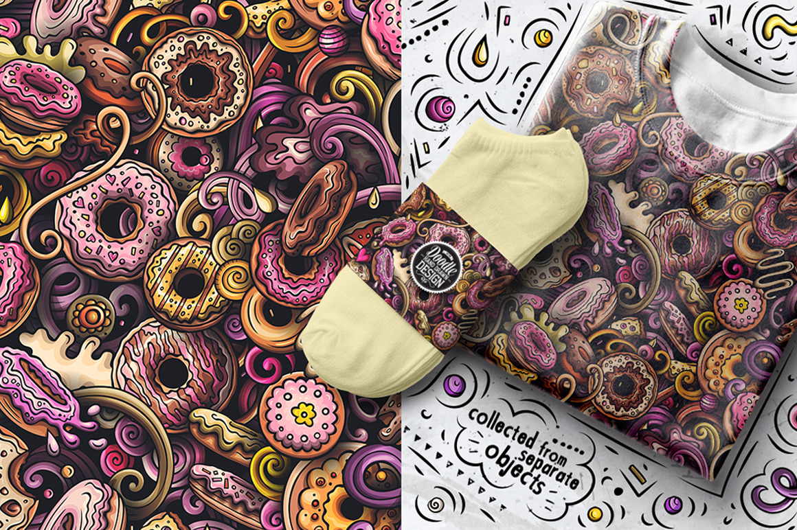 Donuts Cartoon Seamless Patterns