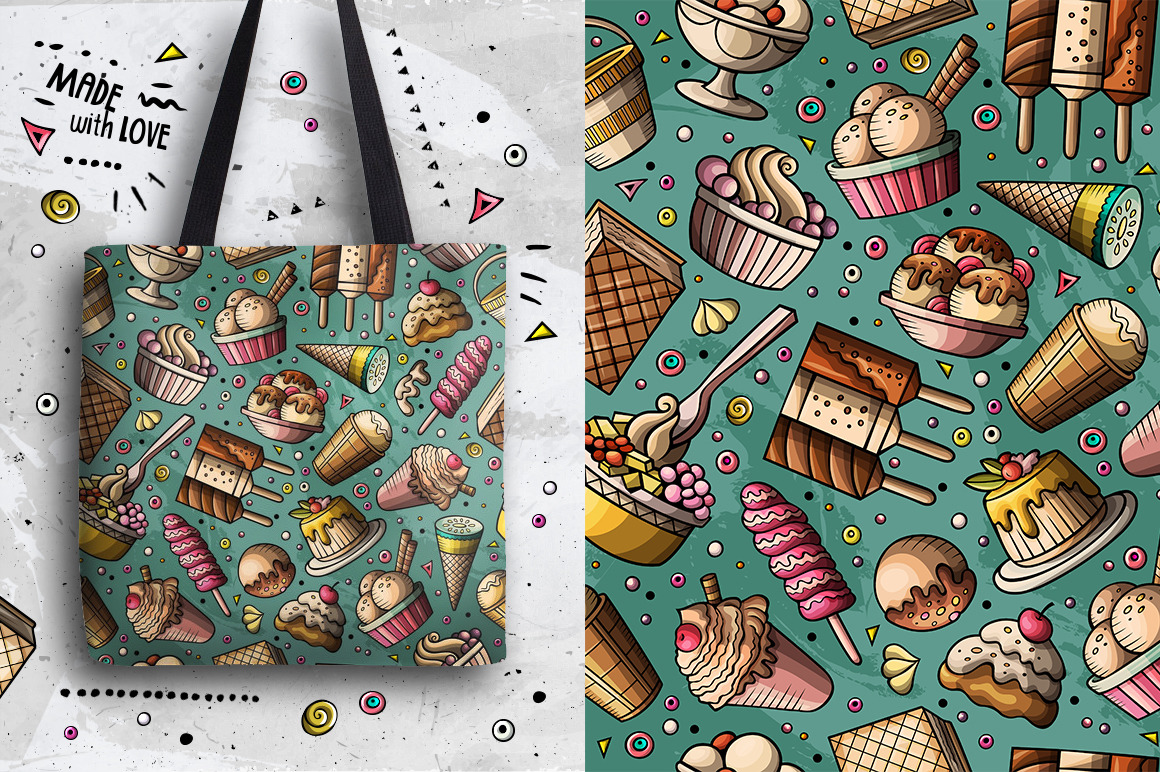 Ice Cream Cartoon Seamless Patterns