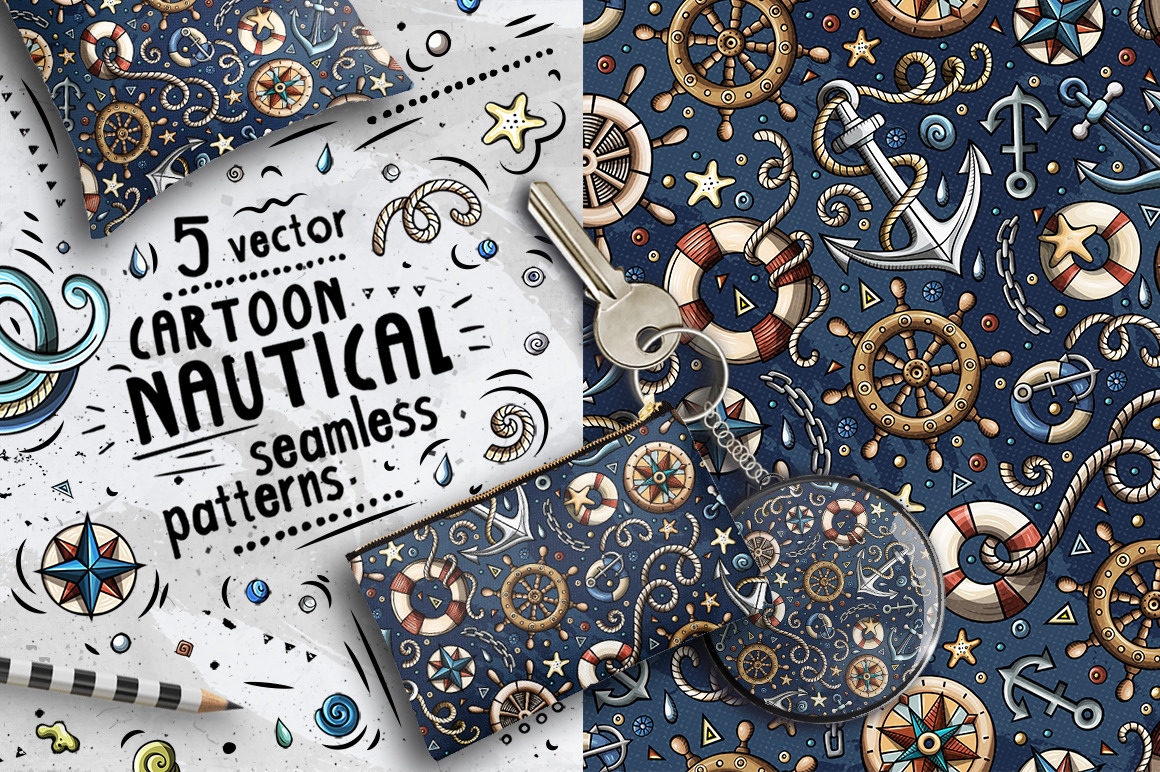 Nautical Cartoon Seamless Patterns