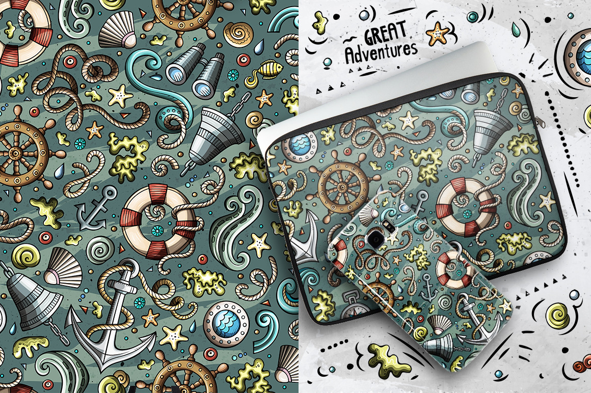 Nautical Cartoon Seamless Patterns Nautical Cartoon Seamless Patterns