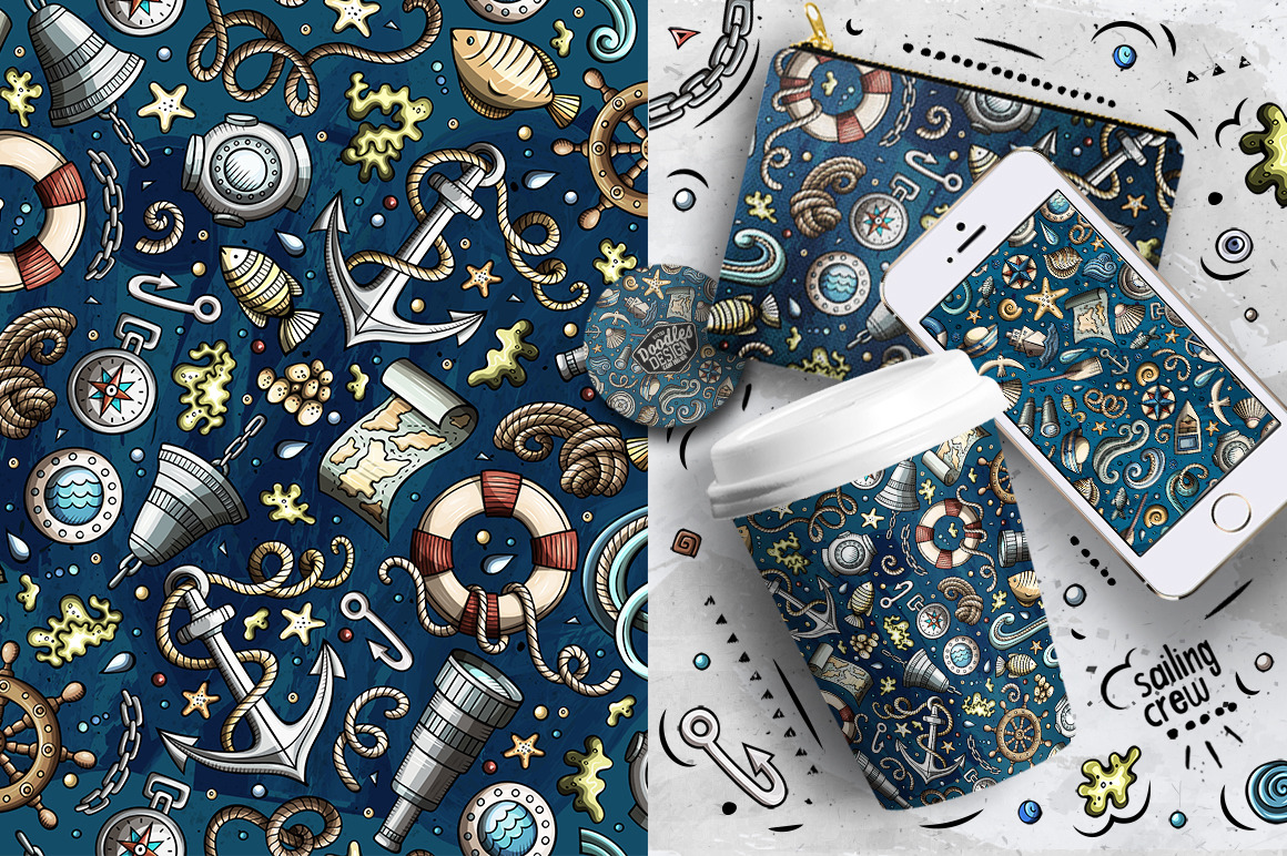 Nautical Cartoon Seamless Patterns