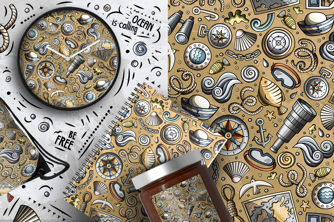 Nautical Cartoon Seamless Patterns Nautical Cartoon Seamless Patterns
