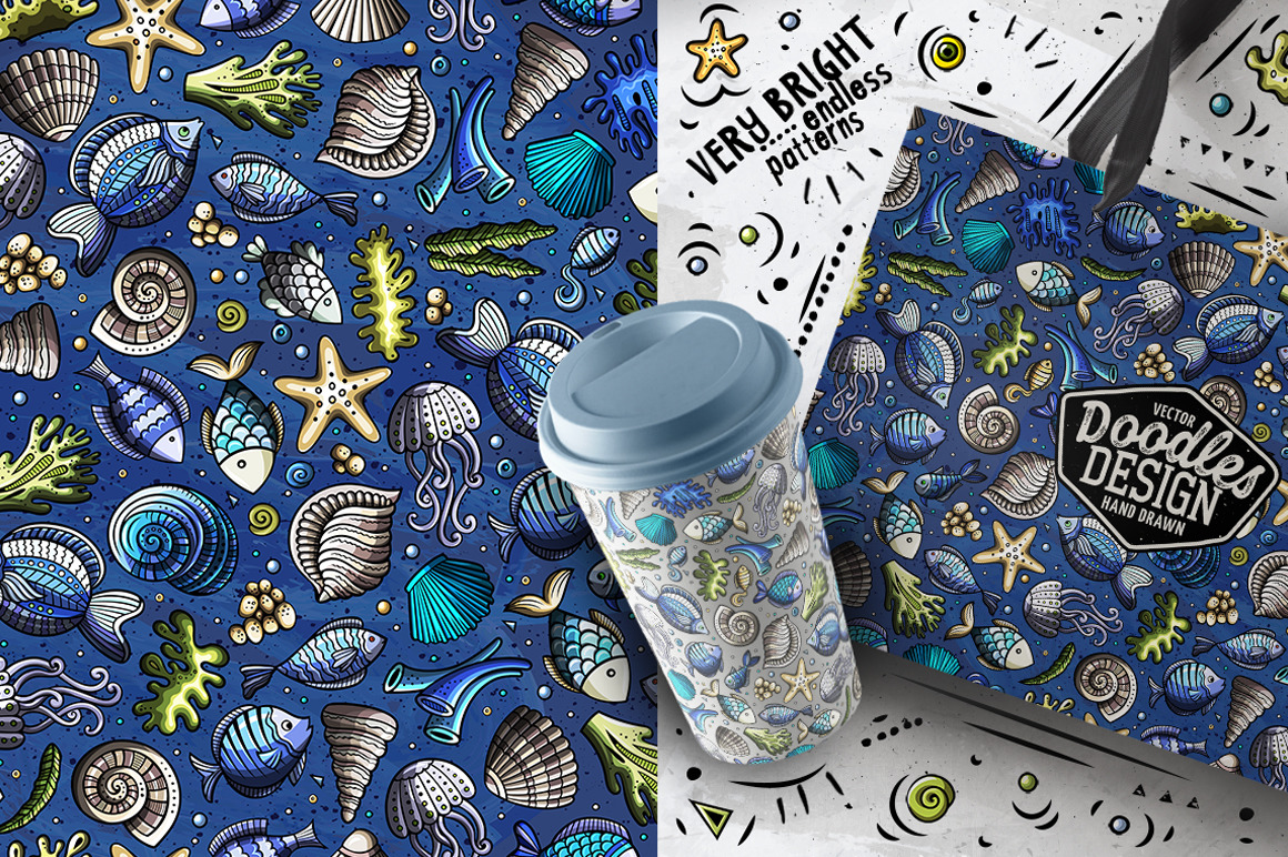 Sea Life Cartoon Seamless Patterns Sea Life Cartoon Seamless Patterns