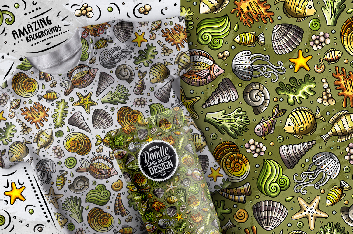 Sea Life Cartoon Seamless Patterns Sea Life Cartoon Seamless Patterns