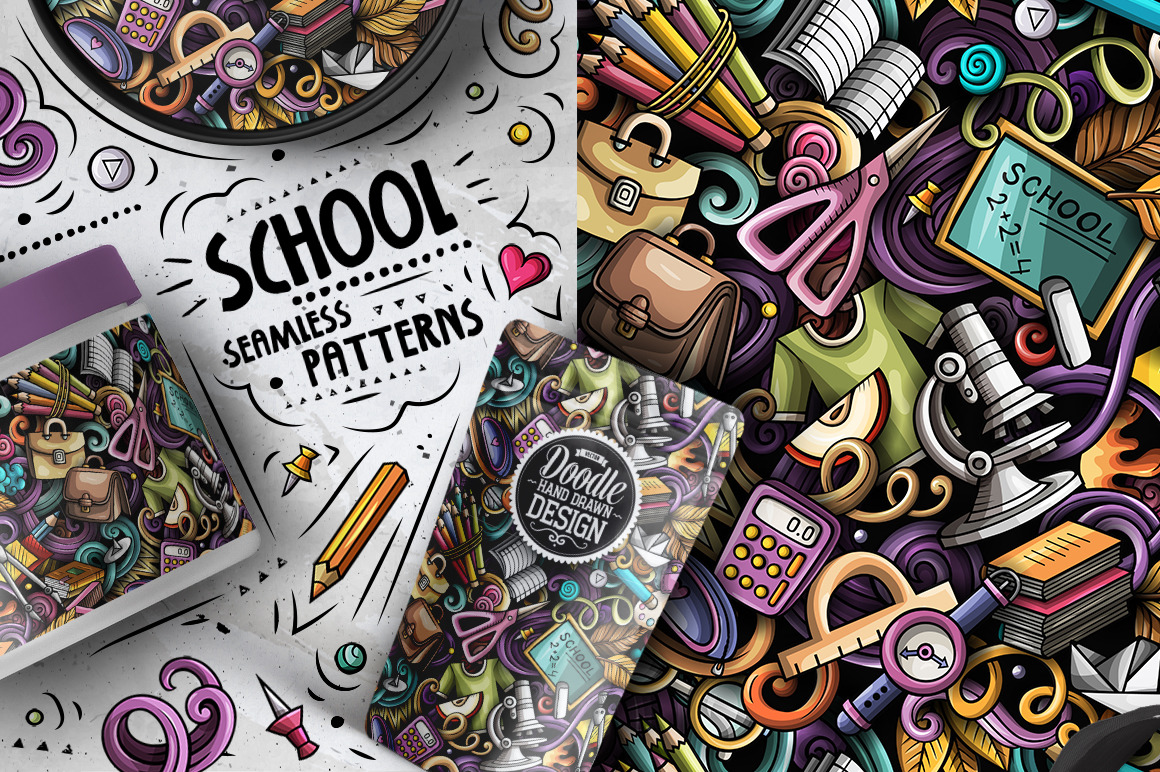 Back to School Cartoon Seamless Patterns