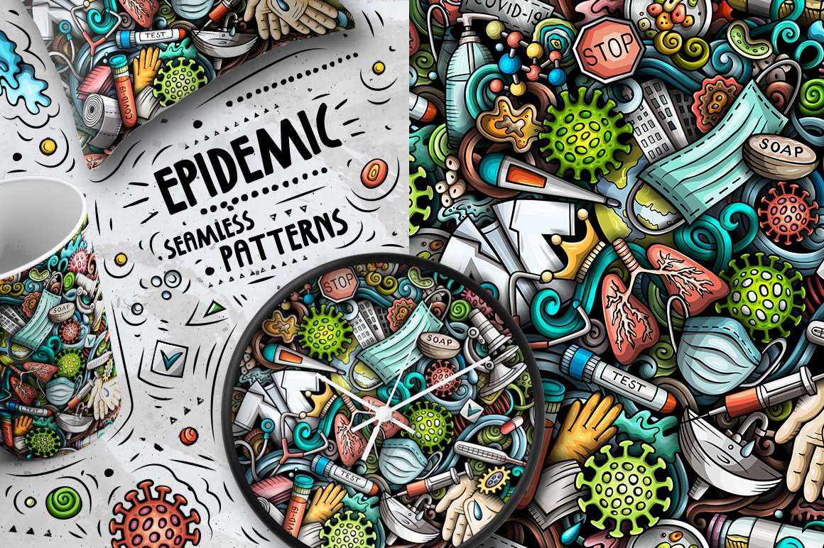 Epidemic Cartoon Seamless Patterns