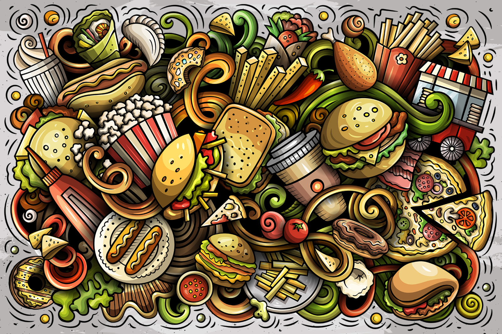 Fast Food Vector Cartoon Doodles Illustrations