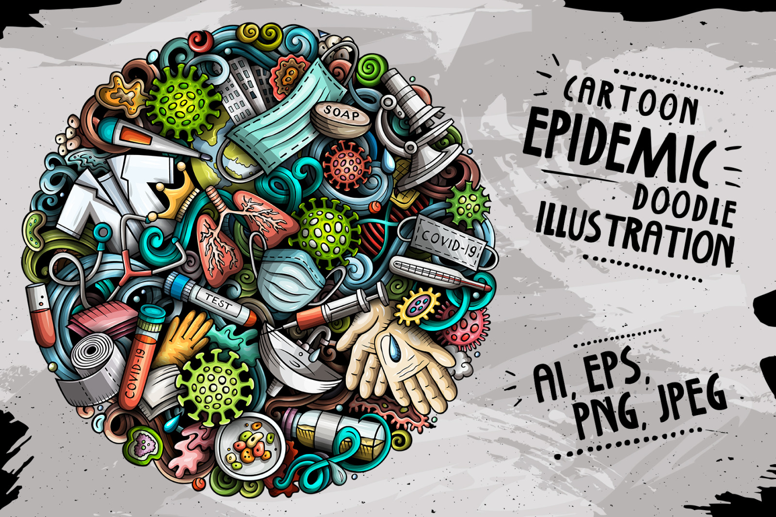 Cartoon vector doodles Epidemic round illustration Cartoon vector doodles Epidemic round illustration