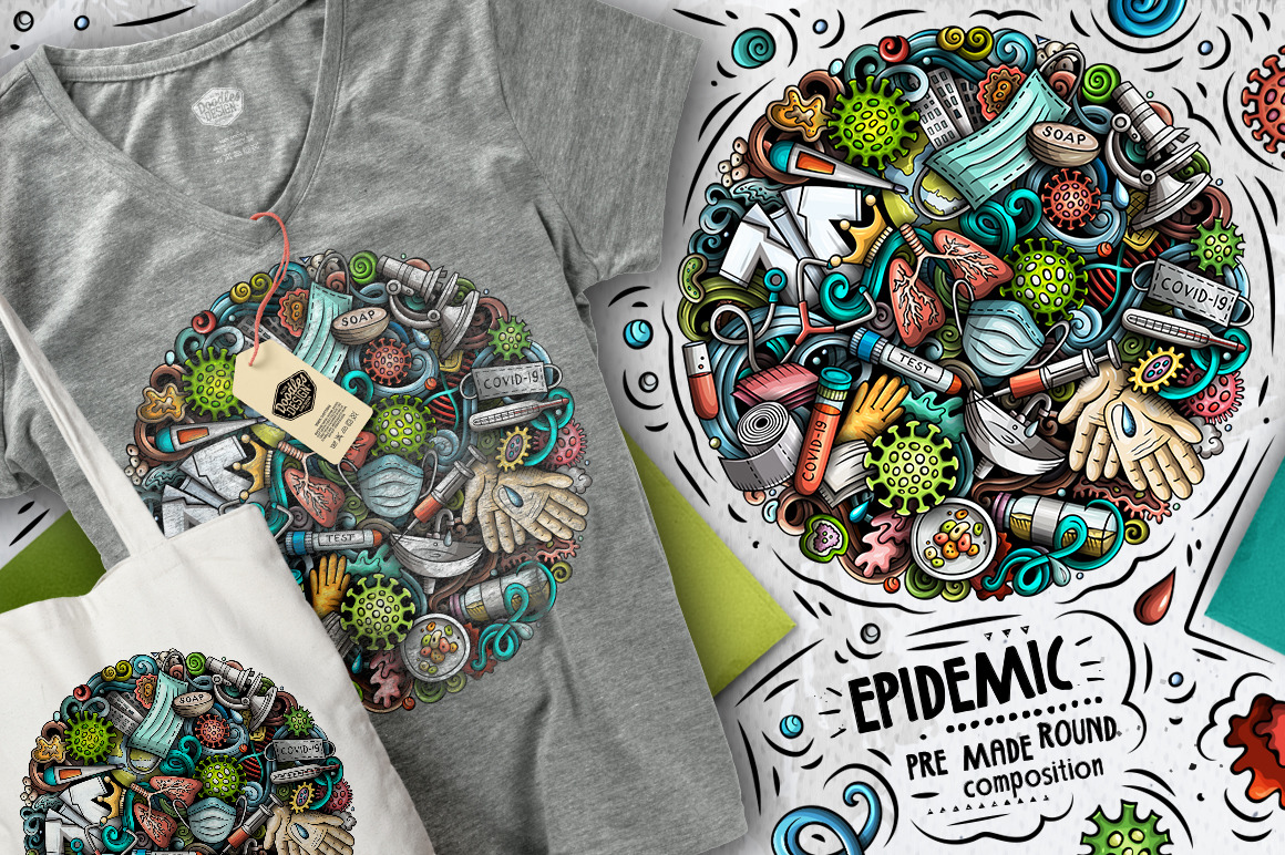 Cartoon vector doodles Epidemic round illustration