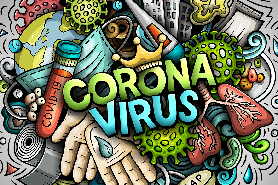 Cartoon vector doodles Corona Virus illustration