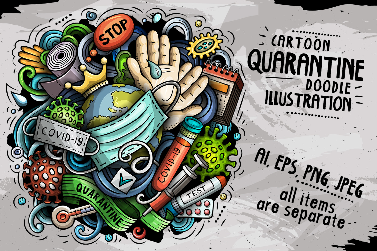 Cartoon vector doodles Quarantine illustration