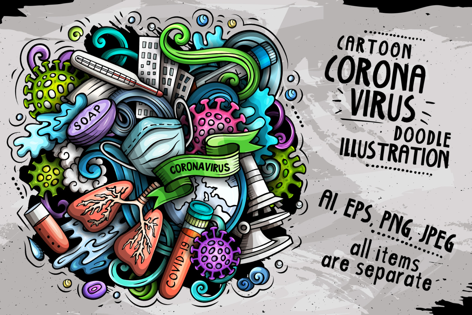 Cartoon vector doodles Coronavirus illustration Cartoon vector doodles Coronavirus illustration