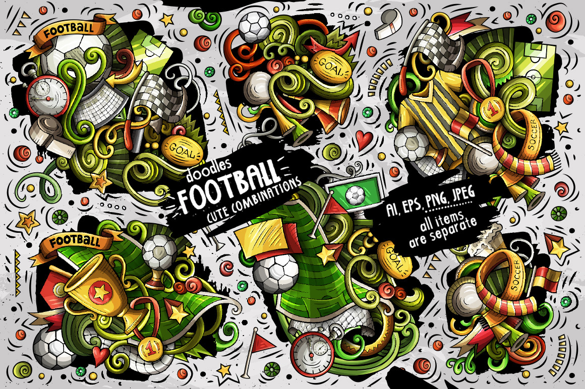 Football Doodle Vector Designs Set Football Doodle Vector Designs Set