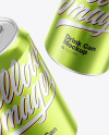 Glossy Metallic Drink Cans Mockup