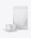 Matte Stand-Up Bag with Coffee Mug Mockup