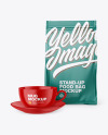 Matte Stand-Up Bag with Coffee Mug Mockup