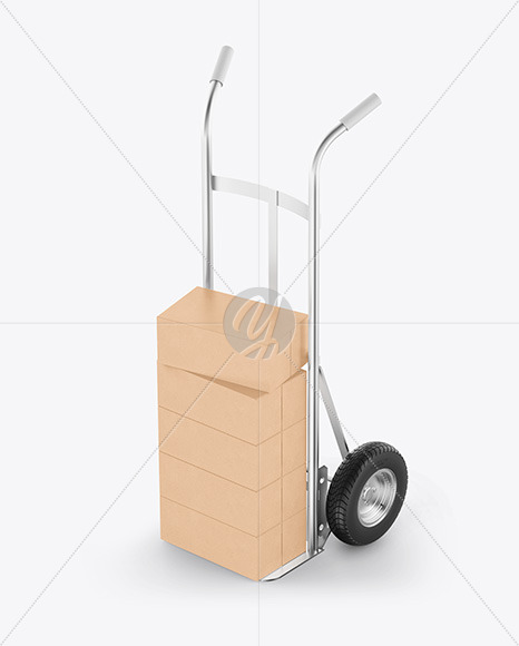 Metallic Hand Truck With Kraft Boxes Mockup