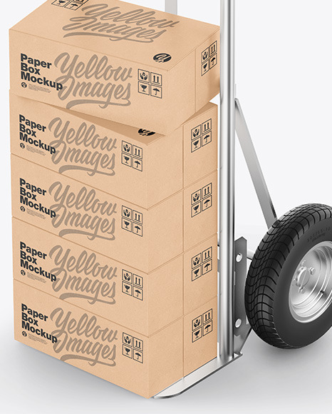 Metallic Hand Truck With Kraft Boxes Mockup