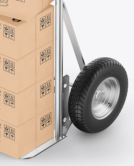 Metallic Hand Truck With Kraft Boxes Mockup