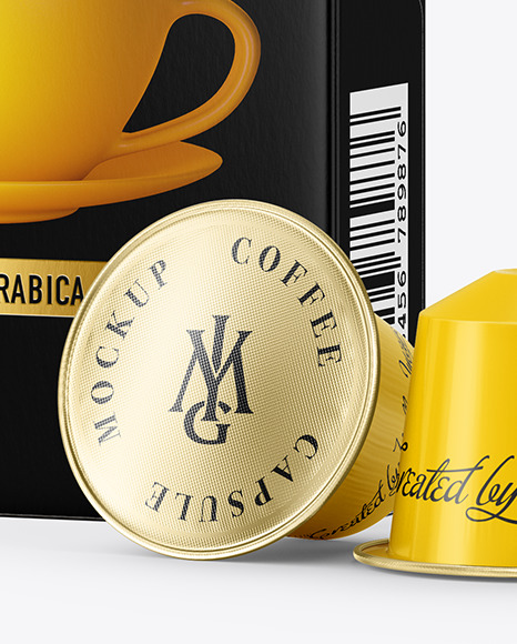 Coffee Capsules & Paper Box Mockup