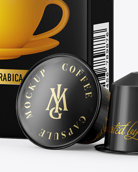 Coffee Capsules & Paper Box Mockup