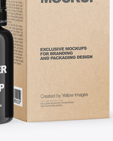 Glossy Dropper Bottle with Kraft Paper Box Mockup