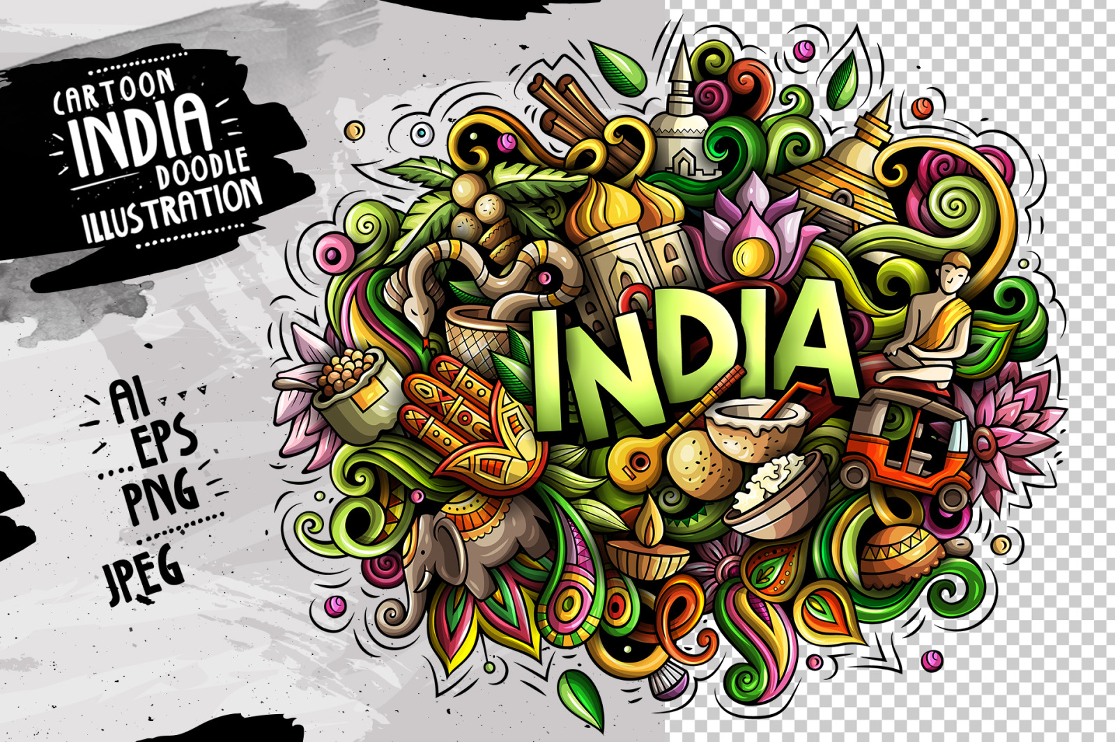 INDIA Cartoon Doodle Illustration INDIA Cartoon Doodle Illustration