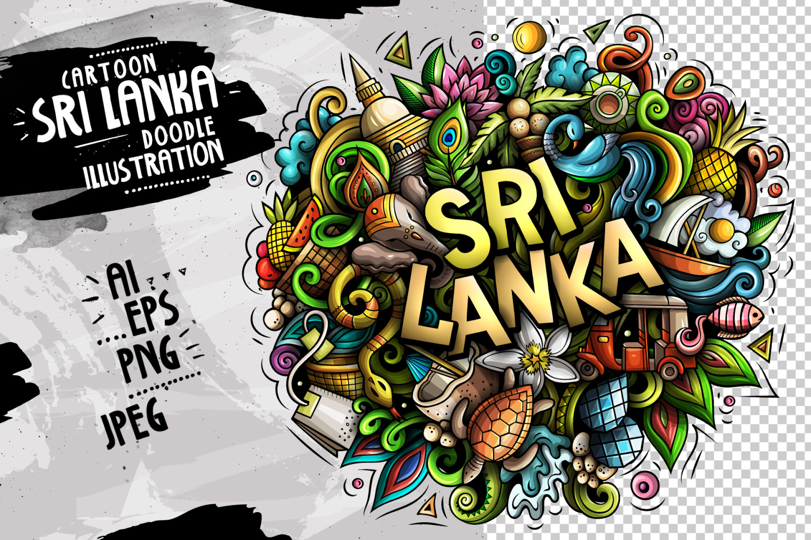 SRI LANKA Cartoon Doodle Illustration