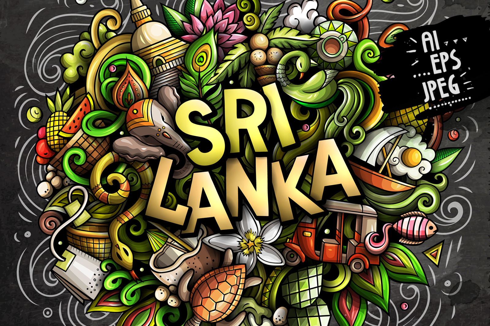 SRI LANKA Cartoon Doodle Illustration