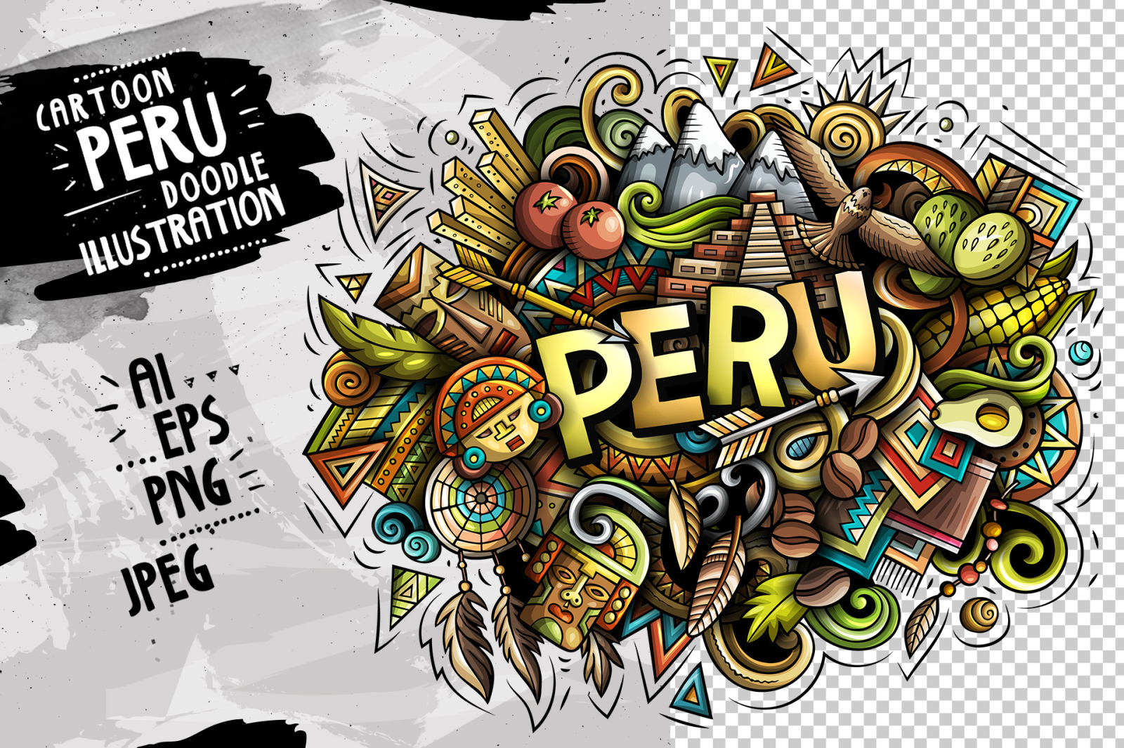 PERU Cartoon Doodle Illustration