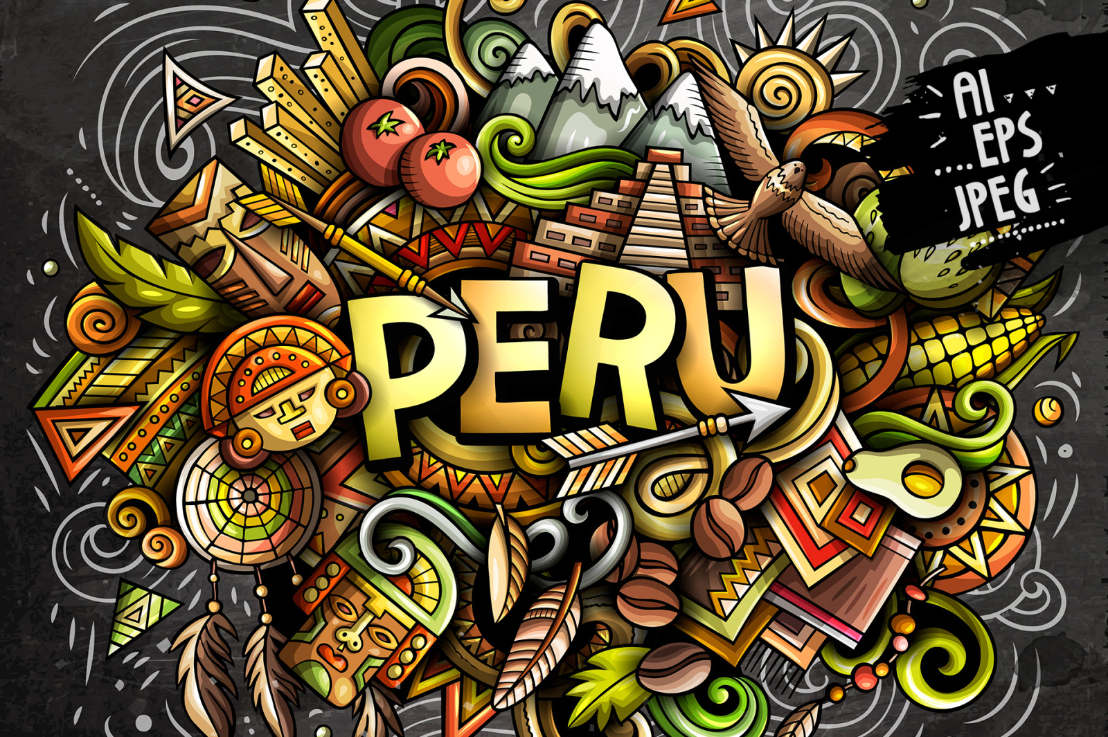 PERU Cartoon Doodle Illustration