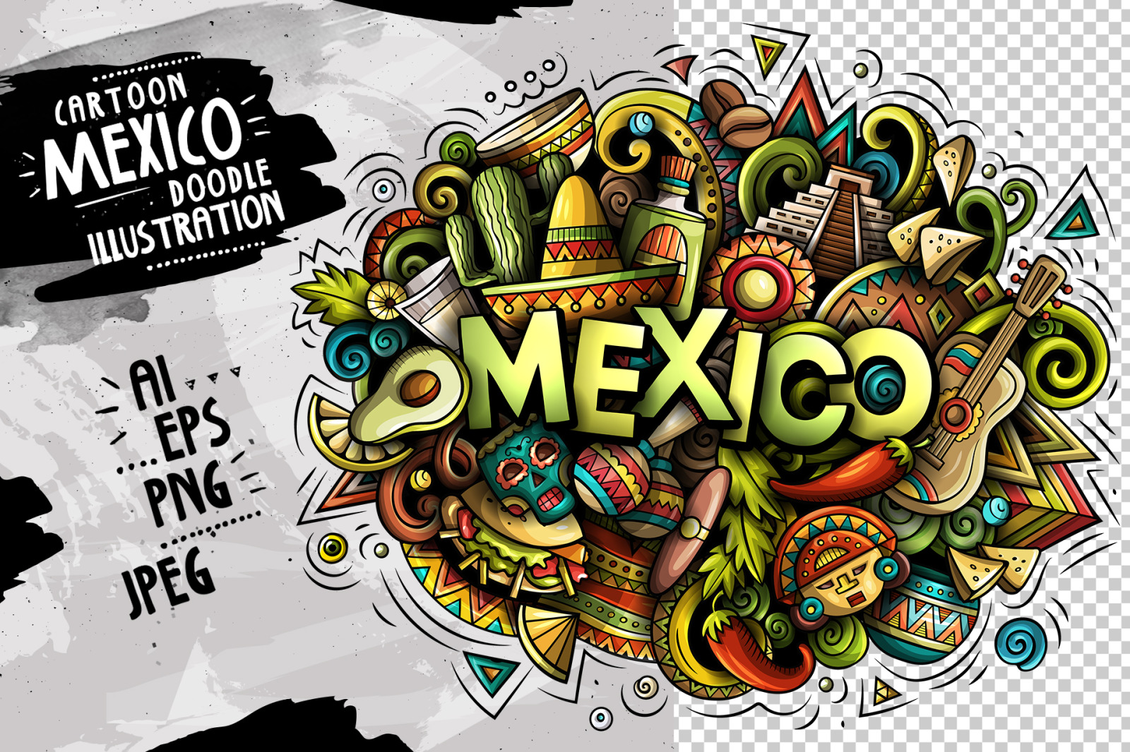 MEXICO Cartoon Doodle Illustration MEXICO Cartoon Doodle Illustration