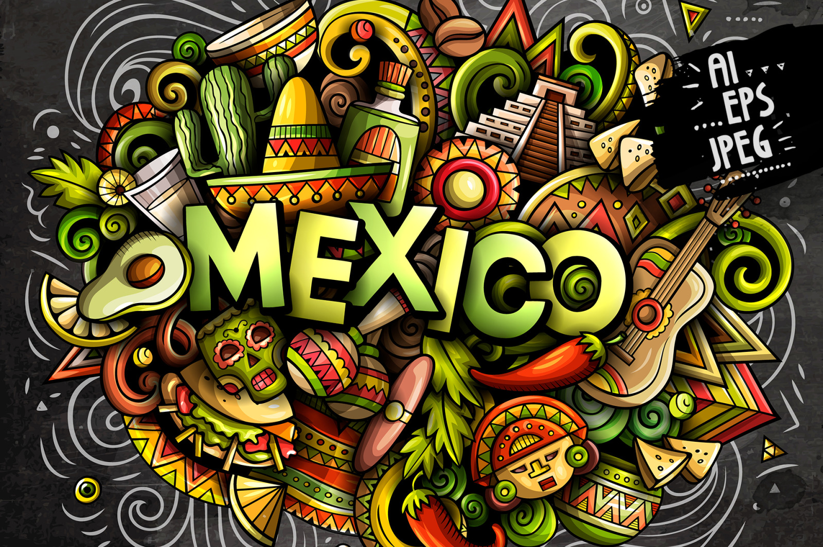 MEXICO Cartoon Doodle Illustration MEXICO Cartoon Doodle Illustration