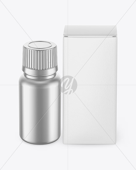 Metallic Pills Bottle W/ Paper Box Mockup