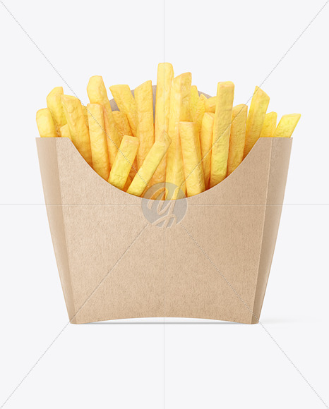 Kraft Paper Small Size French Fries Packaging Mockup - Front View