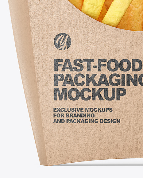 Kraft Paper Small Size French Fries Packaging Mockup - Front View